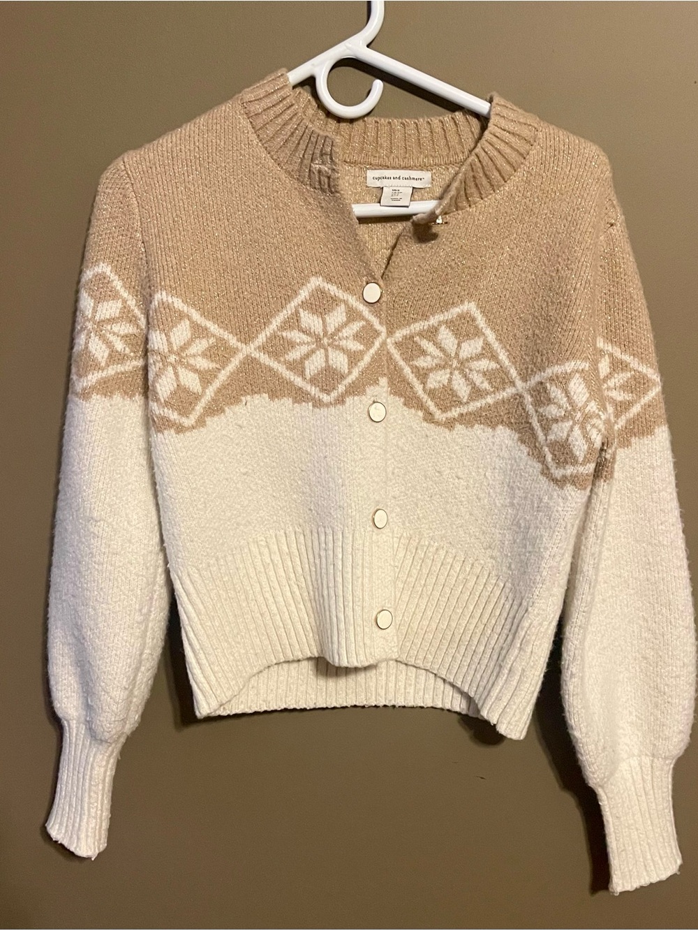 cupcakes & cashmere Beige and Ivory Fair Isle Knit Cardigan